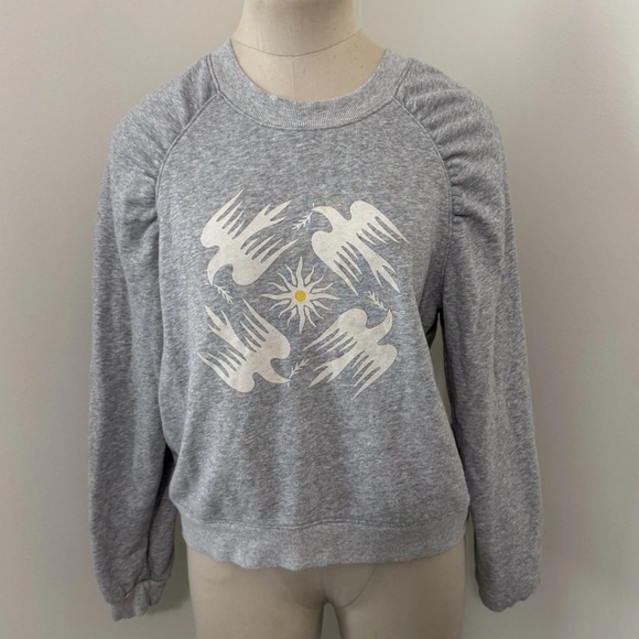 Anthropologie Jason Yun Medium Gray Sweatshirt Sweater ~ Doves Novelty Casual - Picture 2 of 9